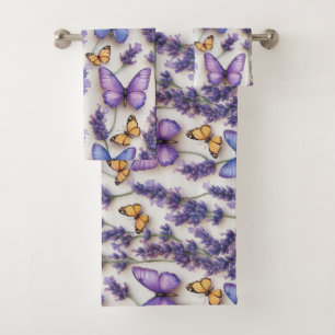 Elegant Butterfly and Lavender Design Bath Towel Set