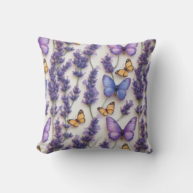 Elegant Butterfly and Lavender Design  Throw Pillow (Front)