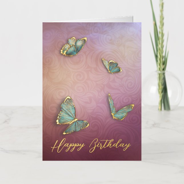 Elegant Butterfly Birthday Foil Greeting Card (Front)