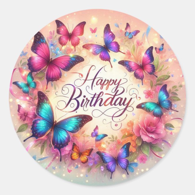 Elegant butterfly birthday sticker  (Front)