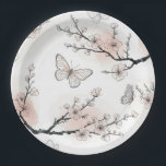 Elegant Butterfly Blossom (10) Paper Plate<br><div class="desc">Paper Plate - Delicate butterfly and cherry blossom line art in soft blush tones creates a calm, feminine aesthetic—ideal for nature lovers, minimalists, and romantic style enthusiasts.</div>