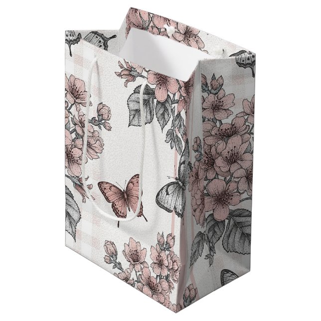 Elegant Butterfly Blossom (1) Medium Gift Bag (Front Angled)