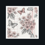 Elegant Butterfly Blossom (1) Napkin<br><div class="desc">Table Napkin - Delicate butterfly and cherry blossom line art in soft blush tones creates a calm,  feminine aesthetic—ideal for nature lovers,  minimalists,  and romantic style enthusiasts.</div>