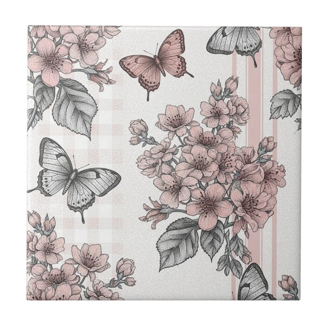 Elegant Butterfly Blossom (1) Tile (Front)
