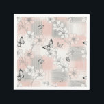 Elegant Butterfly Blossom (3) Napkin<br><div class="desc">Table Napkin - Delicate butterfly and cherry blossom line art in soft blush tones creates a calm,  feminine aesthetic—ideal for nature lovers,  minimalists,  and romantic style enthusiasts.</div>