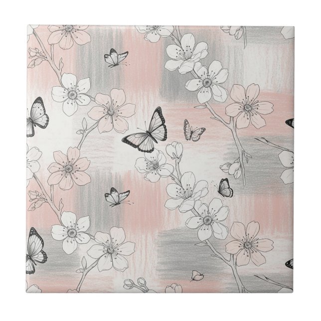 Elegant Butterfly Blossom (3) Tile (Front)