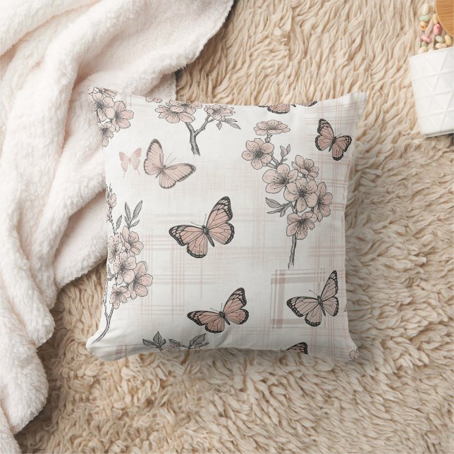 Elegant Butterfly Blossom (4) Throw Pillow (Blanket)
