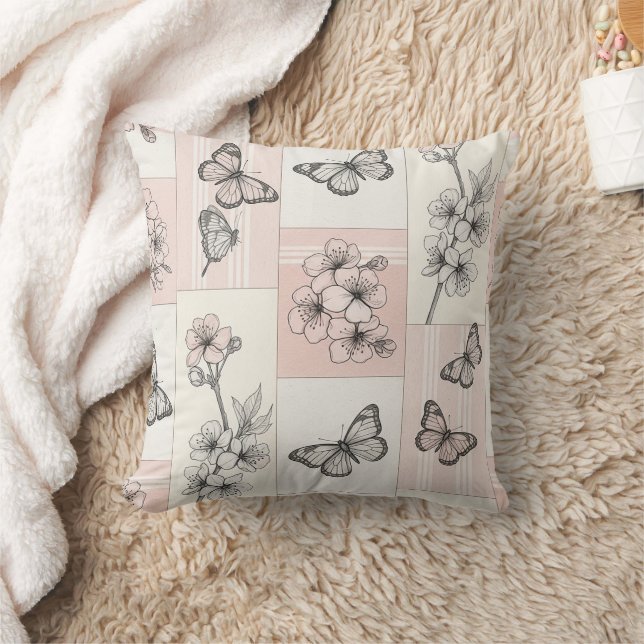Elegant Butterfly Blossom (5) Throw Pillow (Blanket)