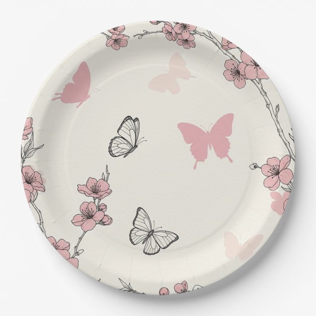 Elegant Butterfly Blossom (6) Paper Plate (Front)