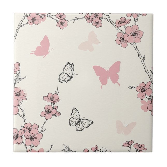 Elegant Butterfly Blossom (6) Tile (Front)