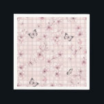 Elegant Butterfly Blossom (7) Napkin<br><div class="desc">Table Napkin - Delicate butterfly and cherry blossom line art in soft blush tones creates a calm,  feminine aesthetic—ideal for nature lovers,  minimalists,  and romantic style enthusiasts.</div>