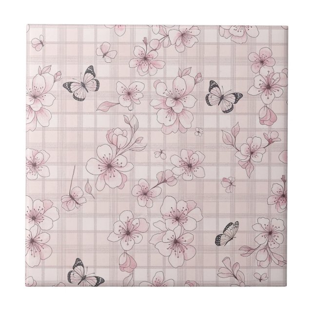 Elegant Butterfly Blossom (7) Tile (Front)