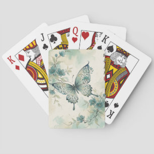 Elegant Butterfly Blossom Ink Art Playing Cards