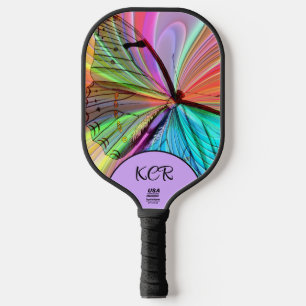 Elegant Butterfly Colourful Initials USA Official Pickleball Paddle