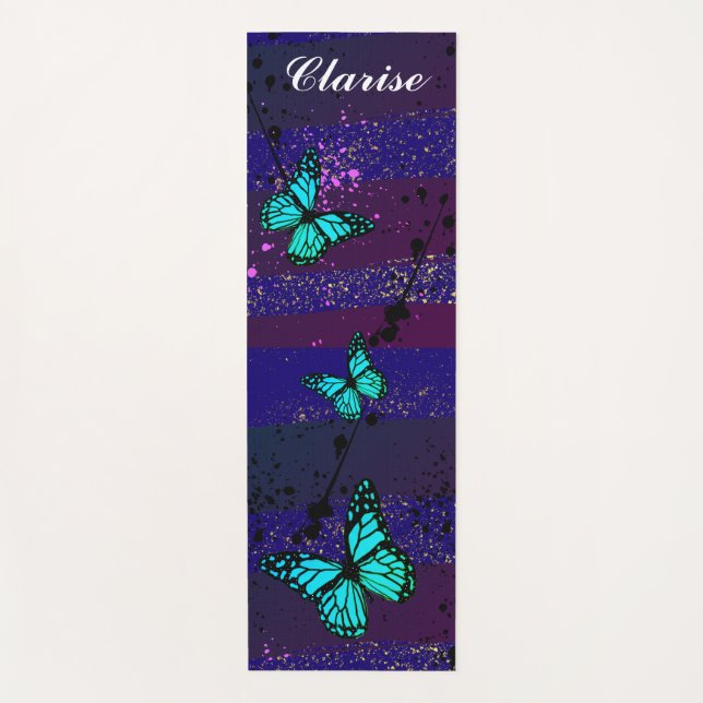 Elegant Butterfly Floral Aesthetic Yoga Mat (Front)