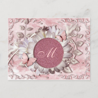 Elegant Butterfly Floral Gem Monogram Postcard
