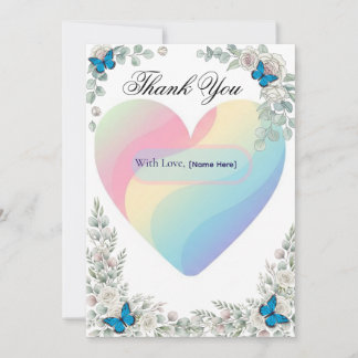 Elegant Butterfly Floral Heart Wedding Thank You  