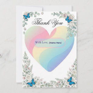 Elegant Butterfly Floral Heart Wedding Thank You   Card