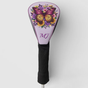 Elegant Butterfly Floral Monogram Initials Golf Head Cover