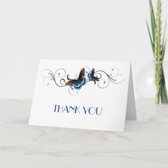Elegant Butterfly Floral Swirls Thank you Card (Front)
