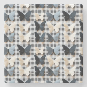 Elegant Butterfly Grid Pattern Stone Coaster