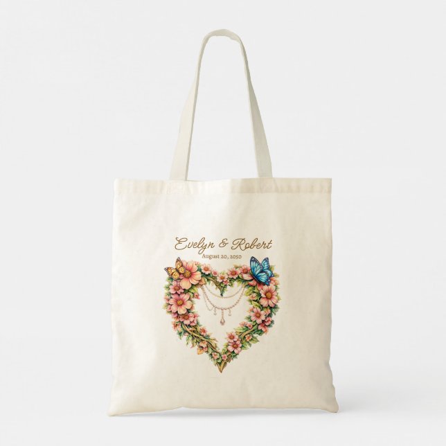 Elegant Butterfly Heart Flora - Custom Tote Bag (Back)