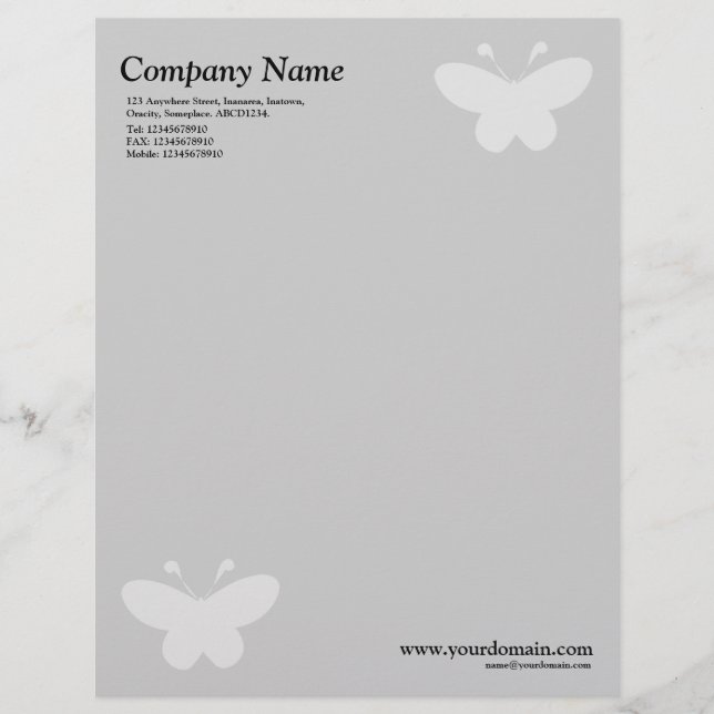 Elegant Butterfly - Light Grey Letterhead (Front)