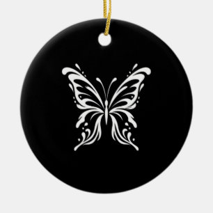 Elegant Butterfly Line Art Floral Aesthetic Design Ceramic Ornament