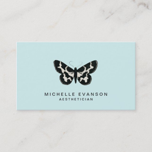 Elegant Butterfly Logo Mint Green Business Card (Front)