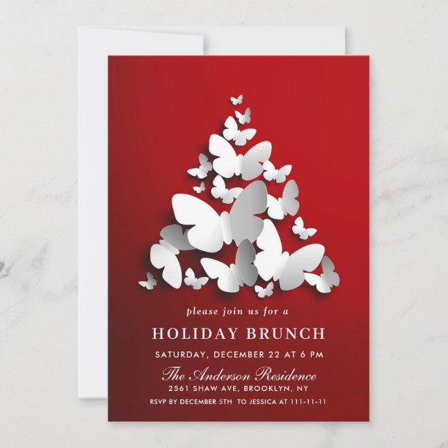 Elegant Butterfly Monarch CHRISTMAS HOLIDAY BRUNCH Invitation (Front)