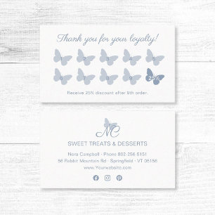 Elegant Butterfly Monogram Dusty Blue Reward Loyalty Card