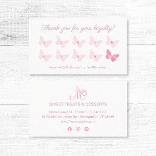 Elegant Butterfly Monogram Girly Cute Baby Pink Loyalty Card