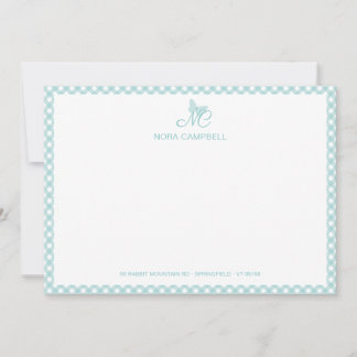 Elegant Butterfly Monogram Turquoise Gingham Card