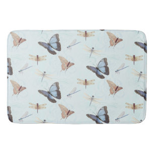 Elegant Butterfly n Dragonfly Swirl Scroll Artwork Bath Mat