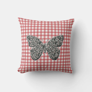 Elegant Butterfly On Red Gingham Cushion