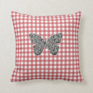 Elegant Butterfly On Red Gingham Cushion