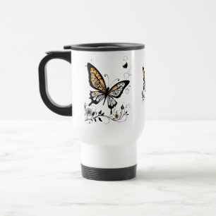 Elegant Butterfly Outline Travel Mug - 15 oz