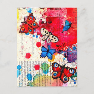 Elegant Butterfly Painting Watercolor Vintage Book Postcard