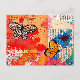 Elegant Butterfly Painting Watercolor Vintage Book Postcard