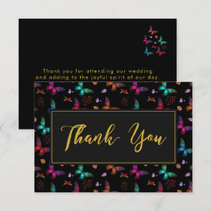 Elegant Butterfly Pattern on Black Wedding Thanks Invitation