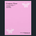 Elegant Butterfly - Pink Letterhead<br><div class="desc">A business letterhead with an attractive and elegant Butterfly motif in the top right and bottom left hand corners of the page positioned half an inch from the edges. Company name, address along with telephone, Fax and Mobile numbers in the top left corner. Web and email address aligned in the...</div>
