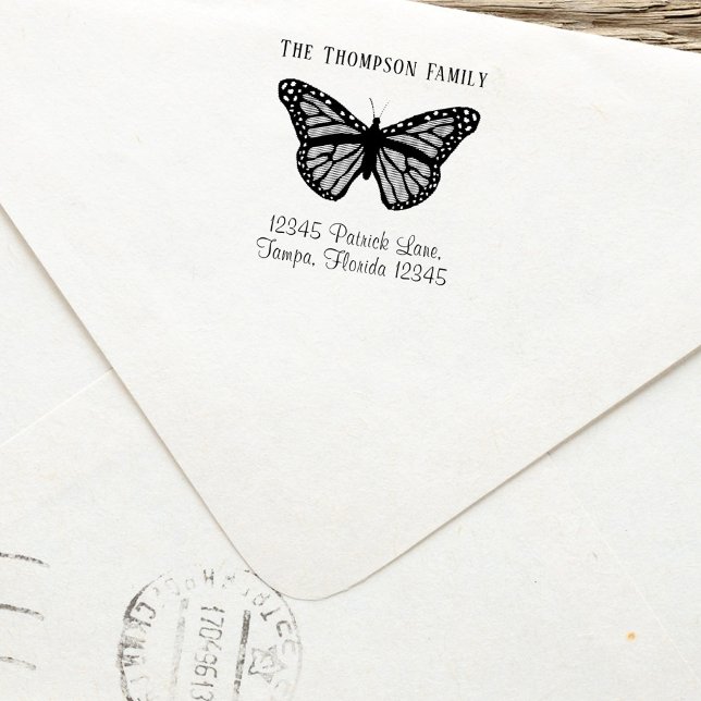 Elegant Butterfly Return Address Custom Self-inking Stamp (Butterfly return address self inking stamp. )