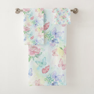Elegant Butterfly Seamless Print Bath Towel Set