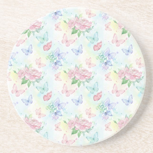 Elegant Butterfly Seamless Print Coaster (Front)