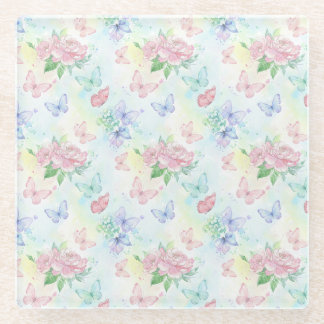 Elegant Butterfly Seamless Print Glass Coaster