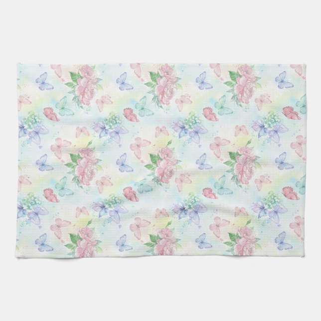Elegant Butterfly Seamless Print Kitchen Towel (Horizontal)
