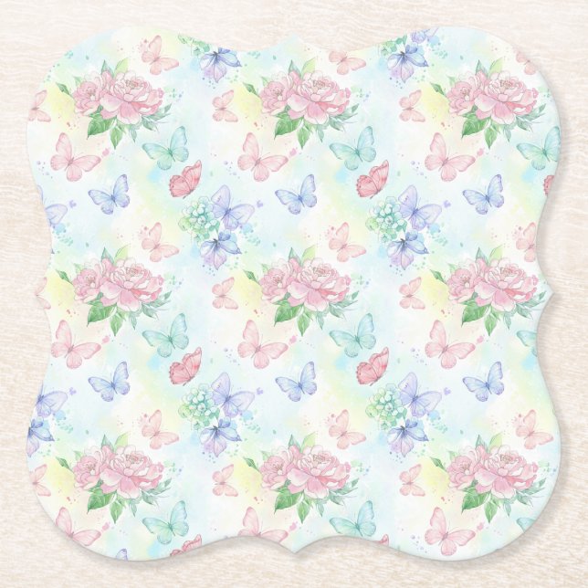 Elegant Butterfly Seamless Print Paper Coaster (Front)