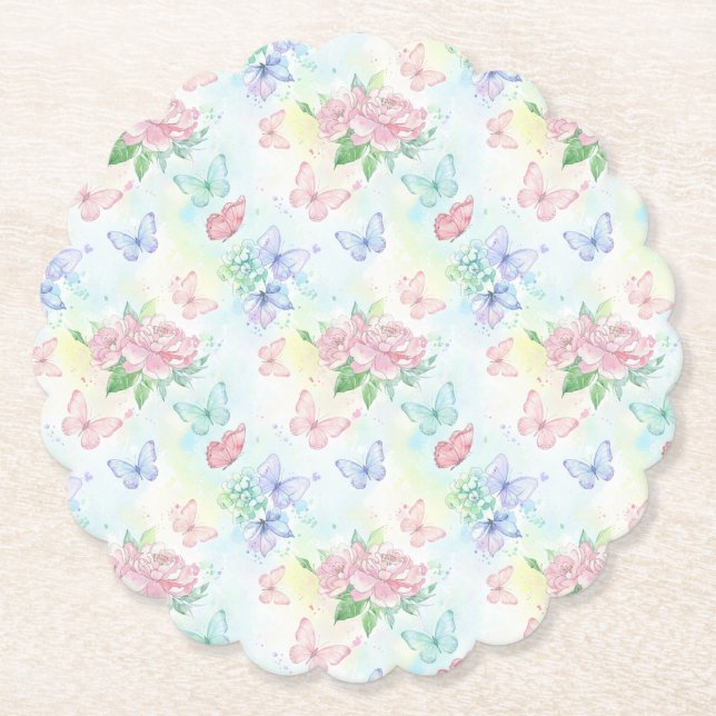 Elegant Butterfly Seamless Print Paper Coaster (Front)
