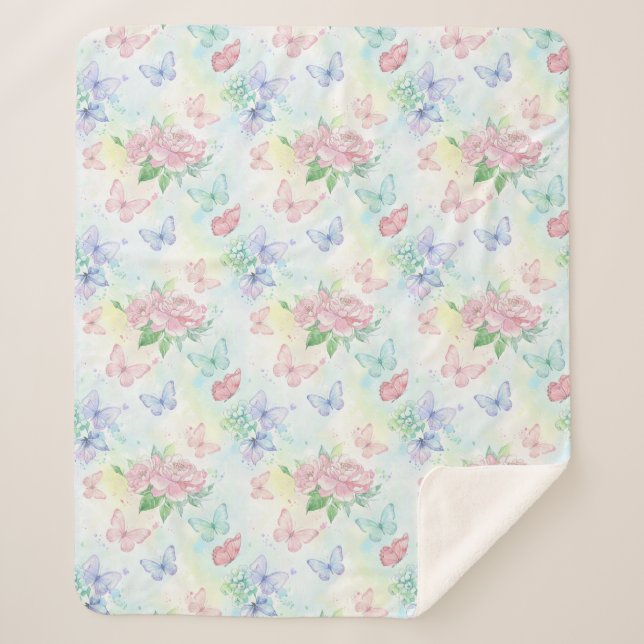 Elegant Butterfly Seamless Print Sherpa Blanket (Front)