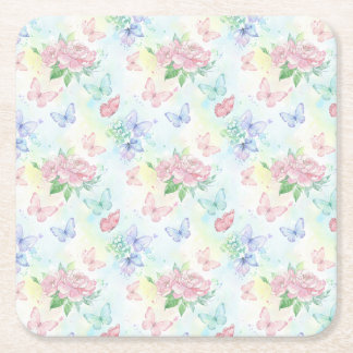 Elegant Butterfly Seamless Print Square Paper Coaster